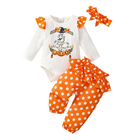 GuliriFei Baby Girl My First Halloween Outfits Long Sleeve Romper + Flare Pants + Headband Set
GuliriFei Baby Girl My First Halloween Outfits Long Sleeve Romper + Flare Pants + Headband Set