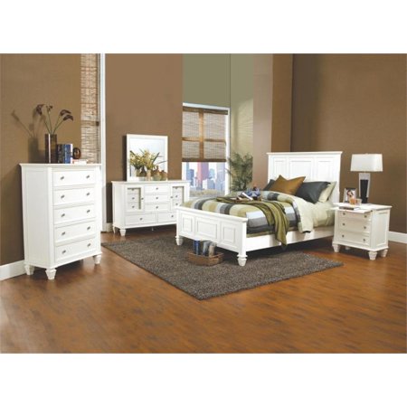 Coaster Sandy Beach 5 Piece Queen Panel Bedroom Set in White