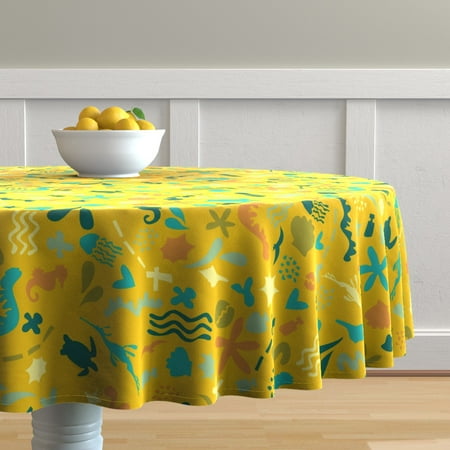 Cotton Sateen Tablecloth 90 Round - Ocean Friends Mustard Yellow Aquatic Sea Creatures Beach Print Custom Table Linens by Spoonflower 
Cotton Sateen Tablecloth 90 Round - Ocean Friends Mustard Yellow Aquatic Sea Creatures Beach Print Custom Table Linens by Spoonflower