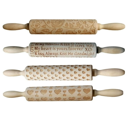 Embossed Rolling Pins-Non-Stick Wooden Valentine Rolling Pins with Comfortable Grip Engraved Rose Hearts Pattern for Baking Cookies Cakes 
Embossed Rolling Pins-Non-Stick Wooden Valentine Rolling Pins with Comfortable Grip Engraved Rose Hearts Pattern for Baking Cookies Cakes
