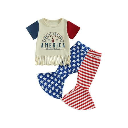 Bagilaanoe 4th of July Clothes for Toddler Baby Girls Short Sleeve Letter Print Tassel T-Shirts Tops + Flare Trousers 12M 18M 24M 3T 4T 5T Kids Independence Day Outfits 2pcs Long Pants Set
Bagilaanoe 4th of July Clothes for Toddler Baby Girls Short Sleeve Letter Print Tassel T-Shirts Tops + Flare Trousers 12M 18M 24M 3T 4T 5T Kids Independence Day Outfits 2pcs Long Pants Set