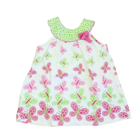 Pre-owned Rare Editions Girls White | Pink | Green Butterflies Dress size: 3T
