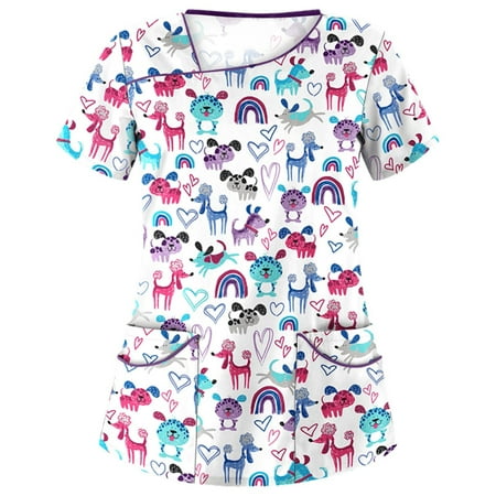 Women s Short Sleeve Nurse Tops Cute Print Medical Scrub Tops Health Clinic Working Uniform Blouse With Pockets
Women s Short Sleeve Nurse Tops Cute Print Medical Scrub Tops Health Clinic Working Uniform Blouse With Pockets