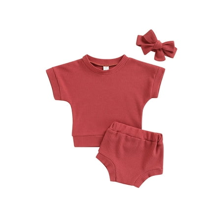 Canrulo Baby Girls Summer Clothes Sets 3pcs Solid Color Bat Short Sleeve Pullover Tops Casual Shorts with Headband Set Brick Red 6-12 Months
Canrulo Baby Girls Summer Clothes Sets 3pcs Solid Color Bat Short Sleeve Pullover Tops Casual Shorts with Headband Set Brick Red 6-12 Months