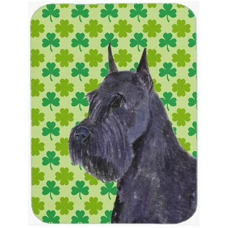 Schnauzer Giant St. Patricks Day Shamrock Portrait Glass Cutting Board - Large