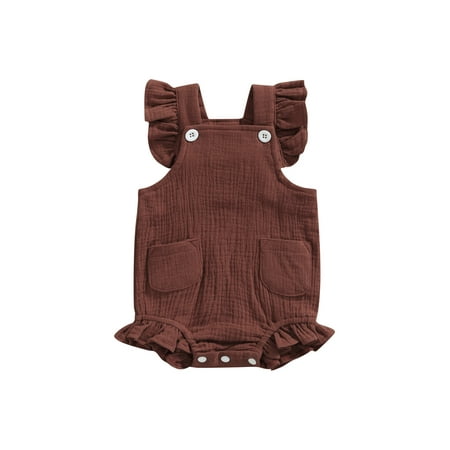 Suanret Newborn Baby Girls Summer Clothes Jumpsuit Solid Color Double Pockets Ruffle Romper Playsuit Clothes Coffee 0-6 Months
Suanret Newborn Baby Girls Summer Clothes Jumpsuit Solid Color Double Pockets Ruffle Romper Playsuit Clothes Coffee 0-6 Months