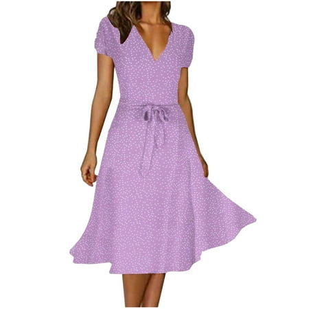 YanHoo Clearance Summer Dresses for Women Short Sleeve V Neck High Waist Bandage Flowy Dress Casual Dot Print Swing Dress
YanHoo Clearance Summer Dresses for Women Short Sleeve V Neck High Waist Bandage Flowy Dress Casual Dot Print Swing Dress