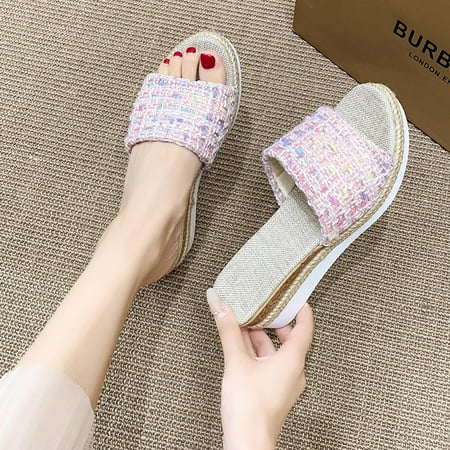 

FAKKDUK Women Open Toe Flatform Platform Upper Fashion Slide Sandals Women s Round Toe Thick Heeled Shoes Ladies Beach Sandals Summer Non-Slip Causal Slippers Girls Slippers 4.5&Pink