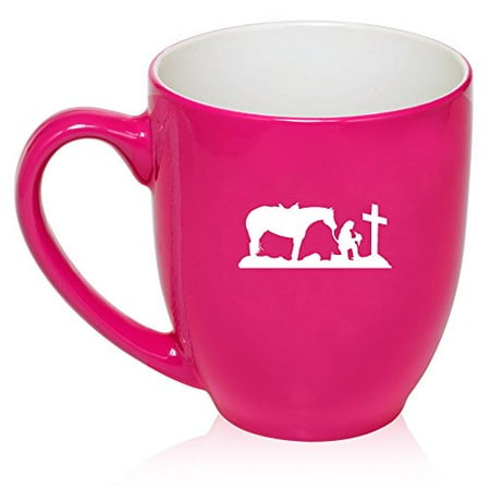 16 oz Large Bistro Mug Ceramic Coffee Tea Glass Cup Cowgirl Praying Cross Horse (Hot Pink) 
16 oz Large Bistro Mug Ceramic Coffee Tea Glass Cup Cowgirl Praying Cross Horse (Hot Pink)