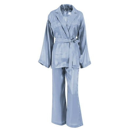 Biayxms Women Casual Homewear Pajamas Set Long Sleeve Solid Color Lapel Tops+Loose Long Pants+Belt
Biayxms Women Casual Homewear Pajamas Set Long Sleeve Solid Color Lapel Tops+Loose Long Pants+Belt