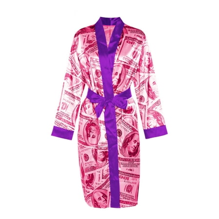 Suanret Women Robe Dress Silk with Belt Print Long Sleeve Loose Bathrobe Pajamas 
Suanret Women Robe Dress Silk with Belt Print Long Sleeve Loose Bathrobe Pajamas