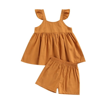 IZhansean Toddler Kid Baby Girl Summer Outfit Front Drawstring Flare Edge Sling Top Hugh Waist Shorts 2Pcs Set Brown 18-24 Months
IZhansean Toddler Kid Baby Girl Summer Outfit Front Drawstring Flare Edge Sling Top Hugh Waist Shorts 2Pcs Set Brown 18-24 Months