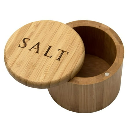 Salt Box with Magnetic Swivel Lid Salt Engraving on Lid