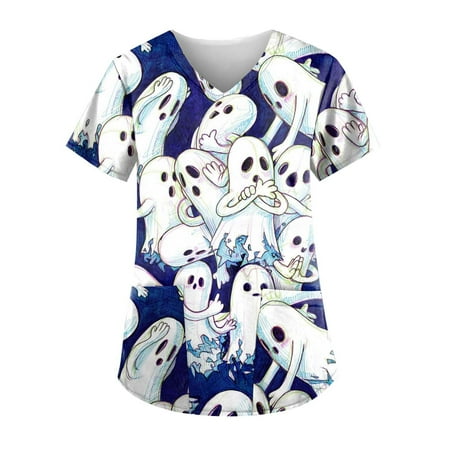 BEBUTTON Halloween Tops for Women Scrubs Plus Size Short Sleeve Bat Print Working Uniform Pocket Shirts
BEBUTTON Halloween Tops for Women Scrubs Plus Size Short Sleeve Bat Print Working Uniform Pocket Shirts