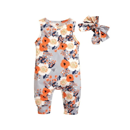Karuedoo Infant Baby Girls Romper Floral Print Sleeveless Jumpsuit Summer Bodysuit Headband Outfits Gray 0-3 Months
Karuedoo Infant Baby Girls Romper Floral Print Sleeveless Jumpsuit Summer Bodysuit Headband Outfits Gray 0-3 Months