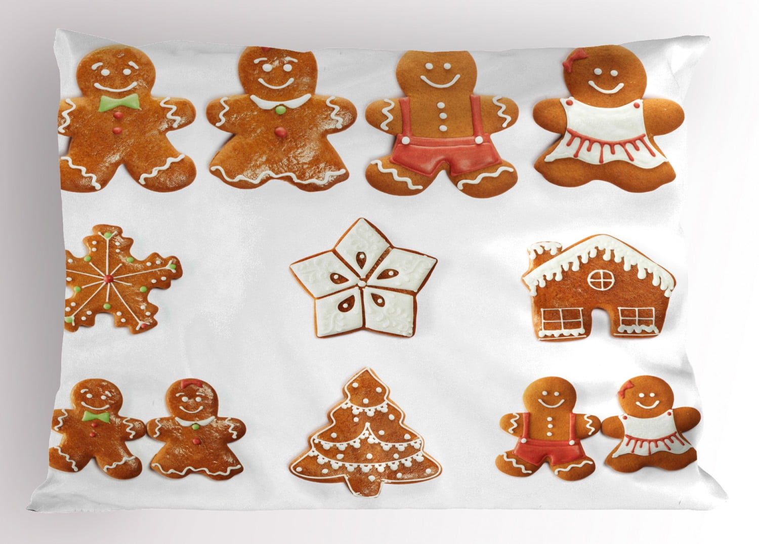 Gingerbread Man Pillow Sham Vivid Cute Christmas Gingerbread Biscuits