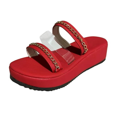 Cathalem Ladies Fashion Summer Transparent Chain Decorative Wedge Heel Thick Sole Sandals Red 42
Cathalem Ladies Fashion Summer Transparent Chain Decorative Wedge Heel Thick Sole Sandals Red 42
