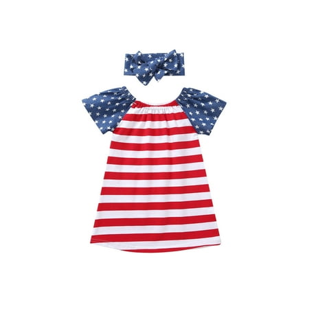 Hopiumy Kids Dress with Headband Stripe Star Print Round Neck Short Sleeve One-Piece+ Hair Band for Summer
Hopiumy Kids Dress with Headband Stripe Star Print Round Neck Short Sleeve One-Piece+ Hair Band for Summer