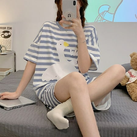 DanceeMangoo Womens Pajamas Set Stripe Summer Leisure Elastic Waist Woman Sleepwear Short Sleeve Nightwear Print Pijama Pant Homewear Cloth
DanceeMangoo Womens Pajamas Set Stripe Summer Leisure Elastic Waist Woman Sleepwear Short Sleeve Nightwear Print Pijama Pant Homewear Cloth