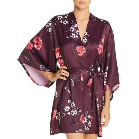 Josie Freestyle Floral Print Satin Short Robe (Purple/Pink M)