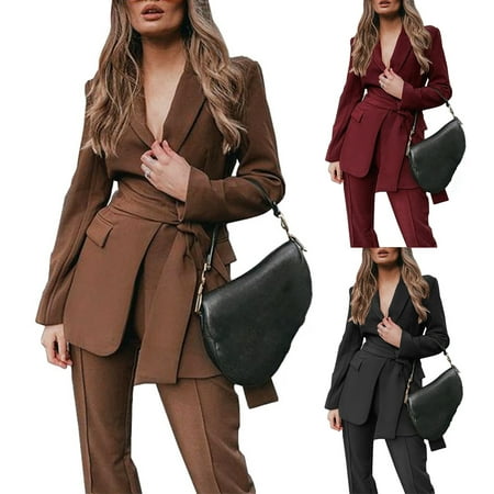 Yinreli 2 Pcs/Set Women Suit Solid Color Belt Turn-down Collar Warm Autumn Coat Set for Work
Yinreli 2 Pcs/Set Women Suit Solid Color Belt Turn-down Collar Warm Autumn Coat Set for Work