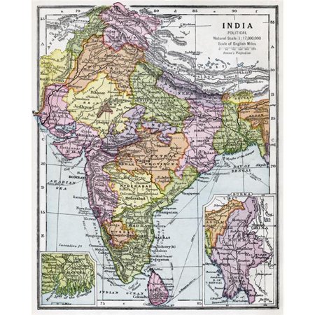 Posterazzi DPI1872925 India Circa 1930 Before Partition From Bacons Excelsior Atlas of The World Published Circa 1930 Poster Print, 13 x 16