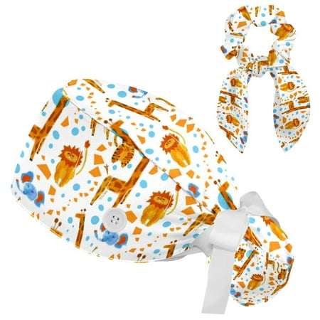 Working Cap with Buttons and Sweatband Scrub Hat Bouffant Caps with Scrunchie Lion Tiger Giraffe Tie Back Hats
Working Cap with Buttons and Sweatband Scrub Hat Bouffant Caps with Scrunchie Lion Tiger Giraffe Tie Back Hats