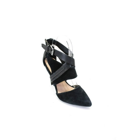 Pre-owned|Joes Womens Leather Suede Point Toe Ankle Strap Pumps Black Size 7.5