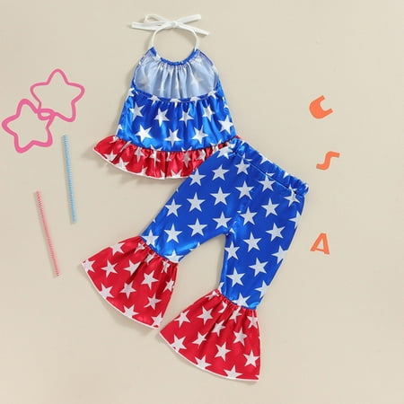 Girls Summer Independence Day Ruffle Hanging Neck Printed Short Shirt Flared Pants Set
Girls Summer Independence Day Ruffle Hanging Neck Printed Short Shirt Flared Pants Set
