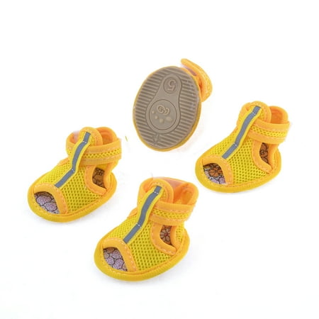 Unique Bargains 2 Pairs Rubber Sole Yellow Mesh Sandals Yorkie Chihuaha Dog Shoes Size L