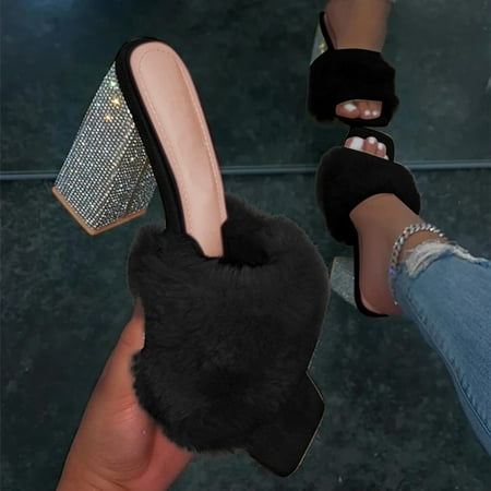 Tangnade Womens Slippers Fashion Rhinestone Square Toe Hairy High Heel Sandals And Slippers
Tangnade Womens Slippers Fashion Rhinestone Square Toe Hairy High Heel Sandals And Slippers