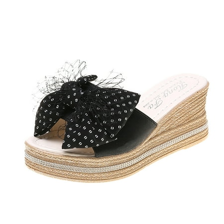 Womens Fashion Wedges And Flip-Flops With Bow-Knot Beach Shoes For Exterior Wear Open Toe Slide Sandals Comfortable Flats Flip-Flops Sandal Casual Platforms Wedge Sandals Heeled Sandals A9948