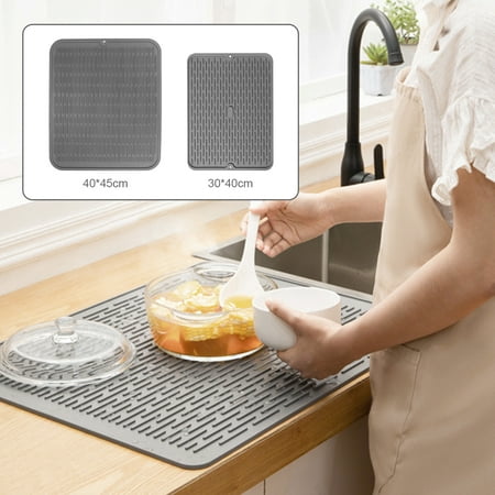 

MTFun Dish Drying Mat， Multiple Usage Silicone Dish Drying Mat for Kitchen Counter Non-Slip Silicone Sink Mat BPA Free Dinnerware Table Mat Placemats