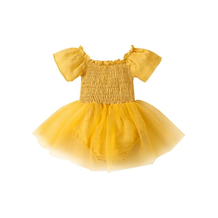 Qtinghua Newborn Baby Girls Ruffle Romper Summer Puff Sleeve Off Shoulder Tulle Skirt One Piece Bodysuit Outfits Yellow 3-6 Months
Qtinghua Newborn Baby Girls Ruffle Romper Summer Puff Sleeve Off Shoulder Tulle Skirt One Piece Bodysuit Outfits Yellow 3-6 Months