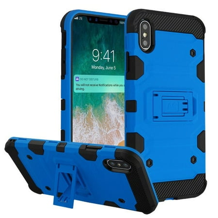 Apple iPhone Xs Max (6.5 Inch) Phone Case Combo TUFF Hybrid Impact Armor Rugged TPU Dual Layer Hard Protective Cover with Kickstand Stand Blue Phone Case for Apple iPhone Xs Max