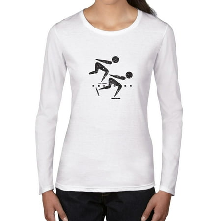 Two Speed Skaters Competing Graphic Icons Trendy Women's Long Sleeve T-Shirt