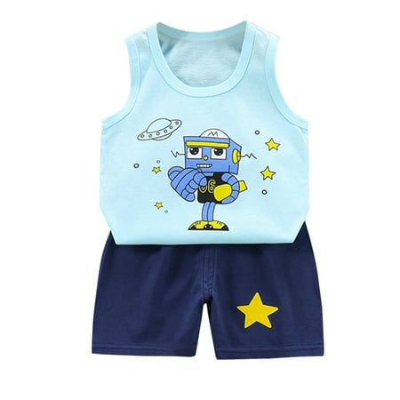 IROINNID Toddler Kids 2PCS Suit Summer Cute Cartoon Print Sleeveless Vest With Comfy Shorts Outfits