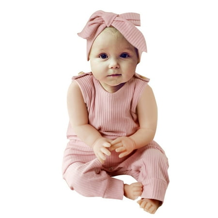 

Mikilon Newborn Infant Baby Girl Boy Solid Ribbed Button Romper Jumpsuit Hairband Outfit Pajama Onesie for Baby Girls 6-12 Months Pink on Sale
