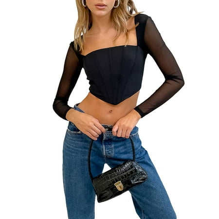 wybzd Women Mesh Long Sleeve Corset Crop Top Square Neck Open Back T-Shirt Boned Bustier
wybzd Women Mesh Long Sleeve Corset Crop Top Square Neck Open Back T-Shirt Boned Bustier