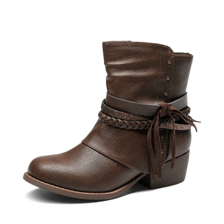 Dream Pairs Girls Ankle Boots Side Zipper Low Heels Boots SDBO225K BROWN Size 12