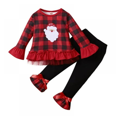 Infant Toddler Baby Girl Christmas Outfit Santa Print T-Shirt Tops Bell Bottom Pants 2Pcs Clothes Set
Infant Toddler Baby Girl Christmas Outfit Santa Print T-Shirt Tops Bell Bottom Pants 2Pcs Clothes Set