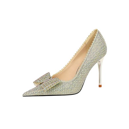 Kesitin Women Bow Stiletto High Heels Work Anti-Slip Fashion Elelgant Pumps Silver 4.5