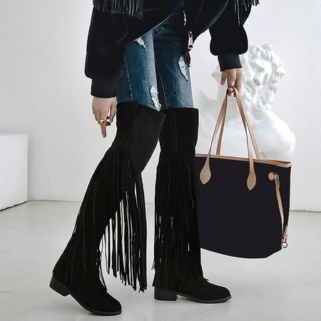 Boots Autumn And Winter New Long Boots Women s British Retro Knee Boots Flat Casual National Style Keep Warm Tassel Boots