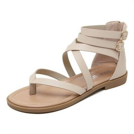 

Gladiator Flat Sandals for Women Casual Summer Comfortable Strappy Thong Flip Flops Shoes Apricot 8