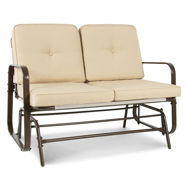 Best Choice Products 2-Person Outdoor Patio Glider Loveseat Rocking Chair w/ UV-Resistant Cushions - Beige