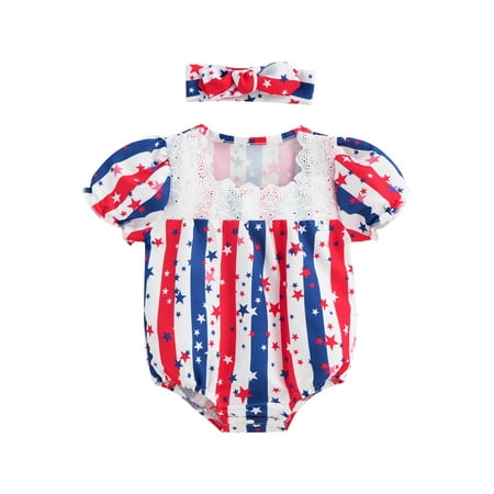 Maemukilabe Infant Baby Girls 2Pcs Suit Independence Day Star Stripe Patchwork Lace Puff Short Sleeve Romper Headband Red Blue White 6-9 Months
Maemukilabe Infant Baby Girls 2Pcs Suit Independence Day Star Stripe Patchwork Lace Puff Short Sleeve Romper Headband Red Blue White 6-9 Months