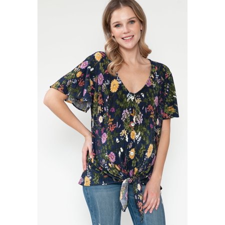 Women s Maternity Floral V-Neck Blouse with Waist Tie