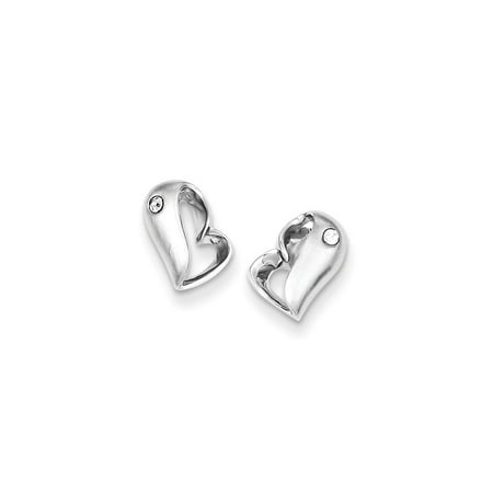 Sterling Silver Rhodium Plated CZ Heart Post Earrings (9.99MM Long x 7.9MM Wide)