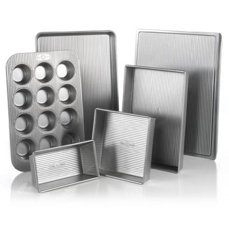 USA Pan Bakeware Aluminized Steel 6 Piece Set, Cookie Sheet, Half Sheet, Loaf Pan, Rectangular Pan, Square Cake Pan, 12