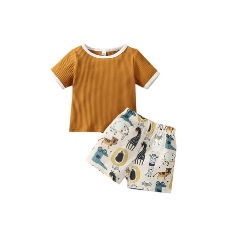 Listenwind Infant Baby Boys Summer Clothes Ribbed Short Sleeve T-shirt Tops and Casual Cartoon Animal Print Shorts Set
Listenwind Infant Baby Boys Summer Clothes Ribbed Short Sleeve T-shirt Tops and Casual Cartoon Animal Print Shorts Set